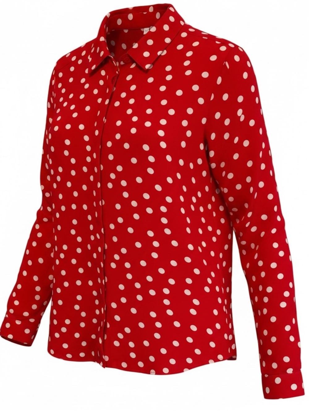 T TAHARI Red & White Polka Dot Button-Up Blouse